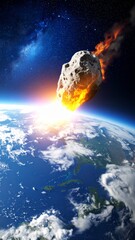 Asteroid simulation entering the earth's