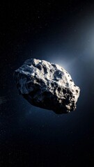 Dark background with a giant asteroid slowly moving
