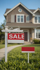 for sale sign with house - real estate and property marketing