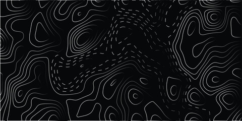 Abstract monochrome topographic map illustration depicting contour lines with varying gradients and dashed markings ideal for visualizing elevation or data representation.