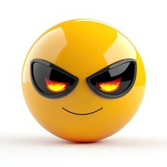 Fototapeta premium Yellow face with laser eyes emoji mischievous expression.