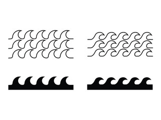 Wave, Water, and sea symbol icon Collection. Water waves vector illustration,  line  water waves icons, Marine flowing waves icon.
