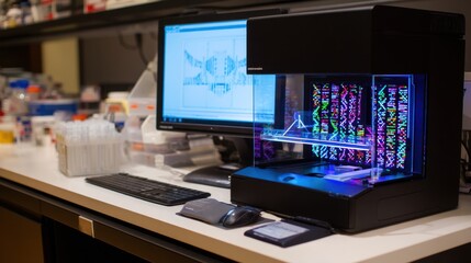 Fototapeta premium Genomic Sculpting Station Featuring DNA Projections
