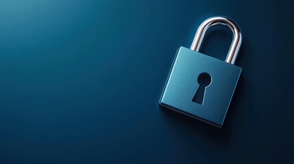Fototapeta premium Metal padlock on a blue background symbolizing security and protection