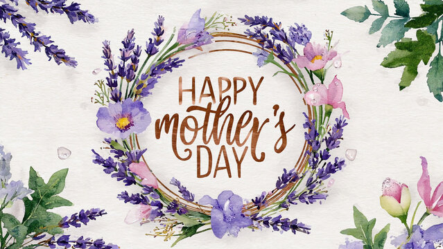Happy Mother's Day Floral Wreath: A floral wreath with "Happy Mother's Day" text arranged gracefully. This image conveys a heartwarming message through delicate floral design.