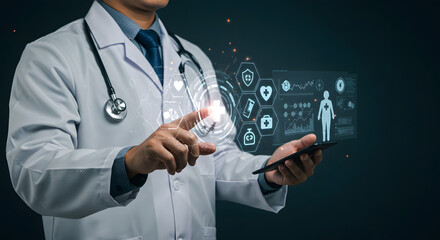 Digital Healthcare: Doctor Interacting with Virtual Medical Interface