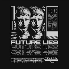 Obraz premium Streetwear graphic t-shirt design for print, Geometric brutalism with futuristic style, Urban apparel clothing design for brand, Urban culture typography lettering for tee and poster