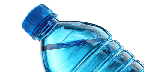 Close-up of a blue plastic water bottle