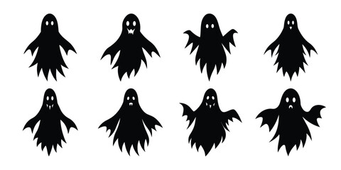 Halloween ghost silhouette set on white background