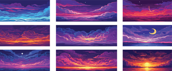Fantasy Sky Backgrounds &ndash; Gradient Line Art Cloud Illustrations
