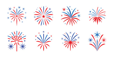Set of fireworks vector illustration on white background, 4th of july fireworks
