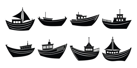 Set of vector boat silhouette on white background