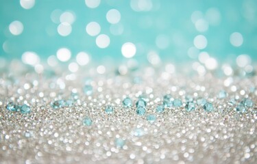 Soft teal and silver glitter bokeh background