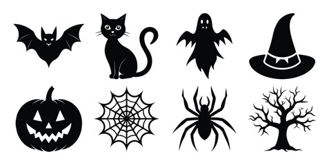 Set of vector halloween element's silhouette on white background