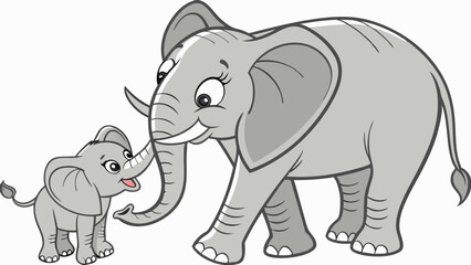 Obraz premium Baby Elephant with Mother – Isolated Vector Illustration