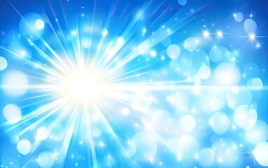 Radiant blue and white burst, light rays, glowing bokeh