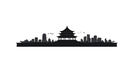 Simple minimalist style Beijing city skyline silhouette in black on white background.