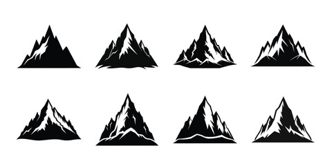 Set of vector mountain silhouette on white background