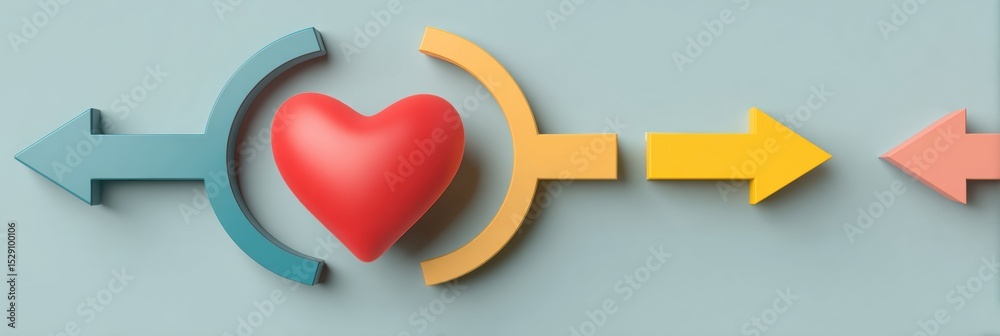 Aufkleber Heart-centered Infographic Displaying Four Arrows Directing Towards an Open Space for Additional Content or Information Layout