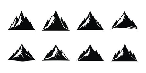 Set of vector mountain silhouette on white background