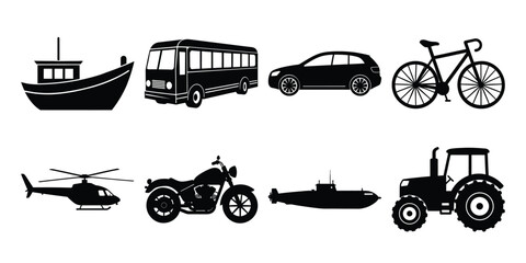 Transport shilhouette vector collection on white background