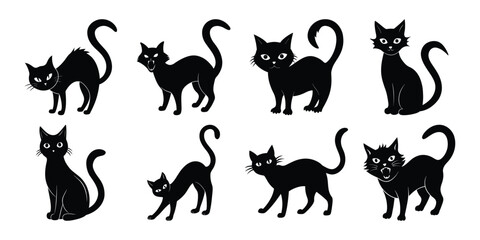 Vector cat silhouette bundle on white background