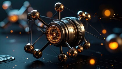 Detailed 3D Rendering of Atomic Structure with Intermolecular Forces in Dark Background