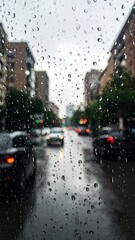 Raindrops drip slowly on the glass with a dim atmosphere 