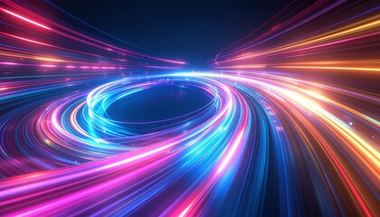 Chromatic Light Streaks Forming Energy Ring in Motion