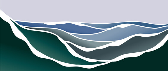 Ocean wave illustration. Creative minimalist modern art. Abstract  contemporary aesthetic backgrounds landscapes. with Ocean wave and sea. use for print art, poster, cover, banner