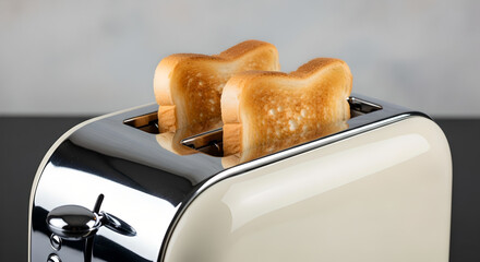 Two slices of toast came out of the electric toaster