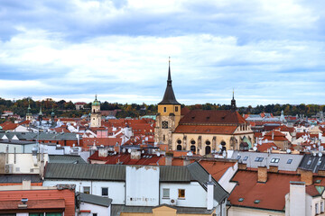 The rooftops and architecture of the Prague city