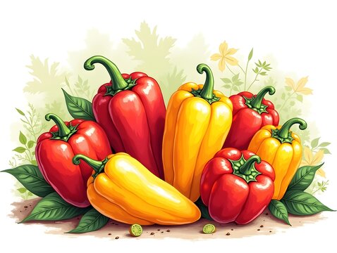 Peppers illustration, Colorful Garden Peppers , Colorful Gardening Clipart, Gardener design sublimation