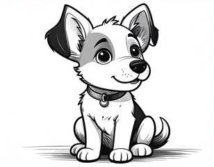 Adorable Black and White Puppy Cartoon Illustration