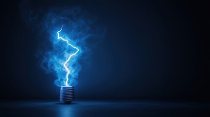 Electric Light Bulb with Blue Lightning Bolt Surrounded by Dark Background