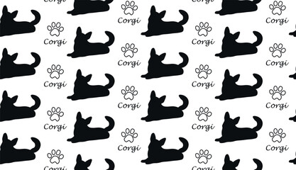Corgi with paw seamless pattern.