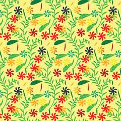 Vibrant Floral Pattern: A Colorful Delight of Flowers and Leaves