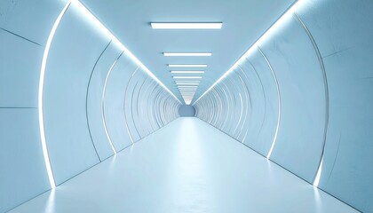 Endless White Tunnel With Animated Tech Glyphs Modern Architecture Bright Lighting Digital Art Concept