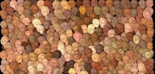 Abstract pattern of many stylized faces in various skin tones