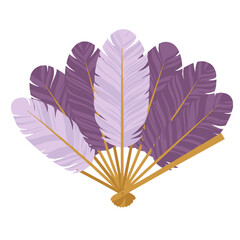 Lavender and gold feather fan with elegant design  isolated on transparent background  