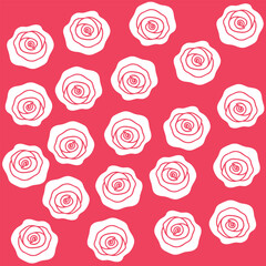 Seamless Pattern of White Rose Outlines on a Vibrant Red Background