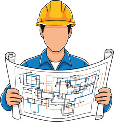 Architect or Site Manager Studying Rolled Out Technical Project Drawings