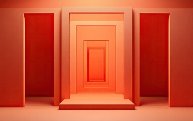 Coral-toned, minimalist hallway with doorways