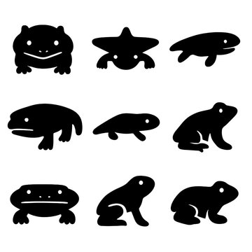 Extinct Amphibians Icons. Solid, Filled icon set of extinct amphibians and early tetrapods: beelzebufo, diplocaulus, koolasuchus,