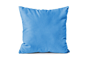 Decorative turquoise velvet rectangular pillow for sleeping and resting isolated on white, transparent background. Cushion for home interior decor, pillowcase mockup, template for design.