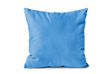 Decorative turquoise velvet rectangular pillow for sleeping and resting isolated on white, transparent background. Cushion for home interior decor, pillowcase mockup, template for design.