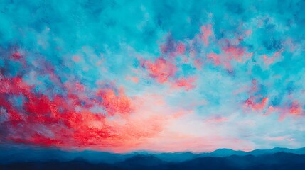 Naklejka premium Crimson clouds over a blue landscape