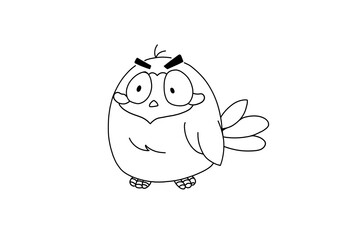 Surprised Cartoon Bird with Thick Eyebrows – Line Art