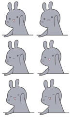 Kawaii black rabbit raising hand (6pattern)