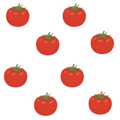 Seamless Pattern of Ripe Red Tomatoes with Green Stems